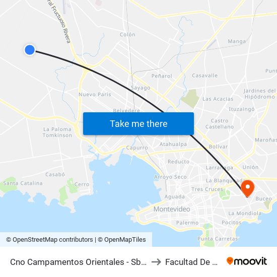 Cno Campamentos Orientales - Sbre 10 Mts Tupambae to Facultad De Veterinaria map