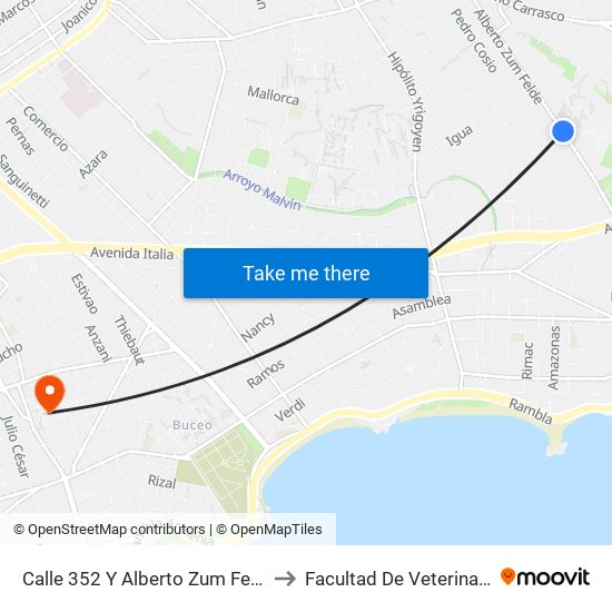 Calle 352 Y Alberto Zum Felde to Facultad De Veterinaria map