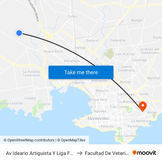 Av Ideario Artiguista Y Liga Federal to Facultad De Veterinaria map