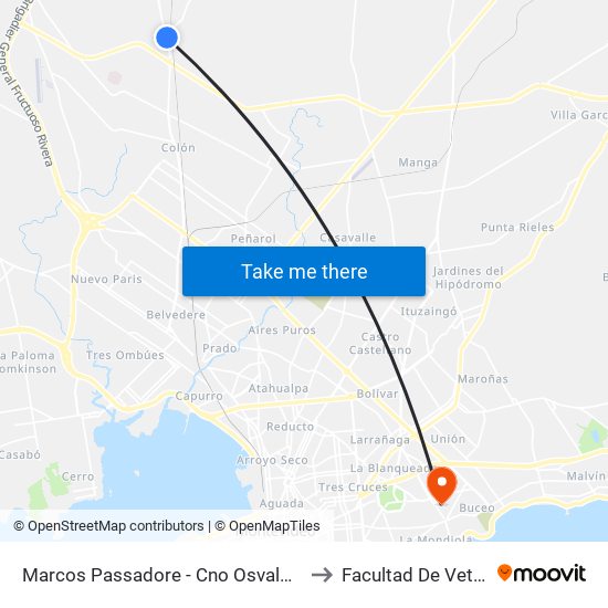 Marcos Passadore - Cno Osvaldo Rodriguez to Facultad De Veterinaria map