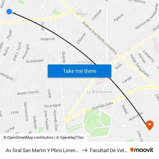 Av Gral San Martin Y Pbro Lorenzo Fernandez to Facultad De Veterinaria map