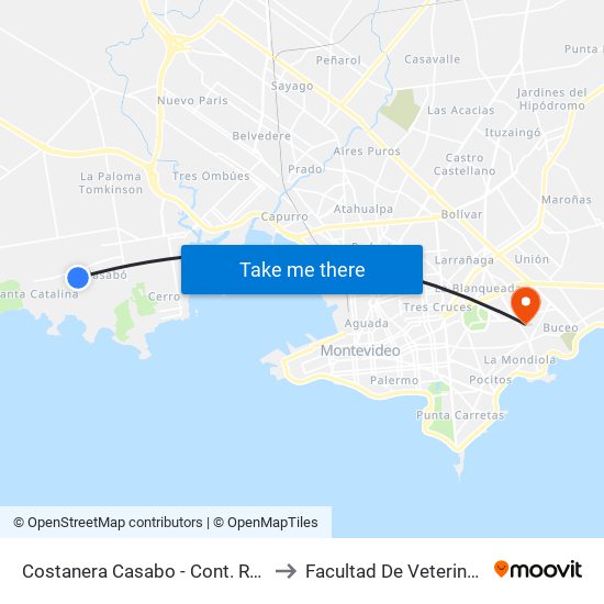 Costanera Casabo - Cont. Rusia to Facultad De Veterinaria map