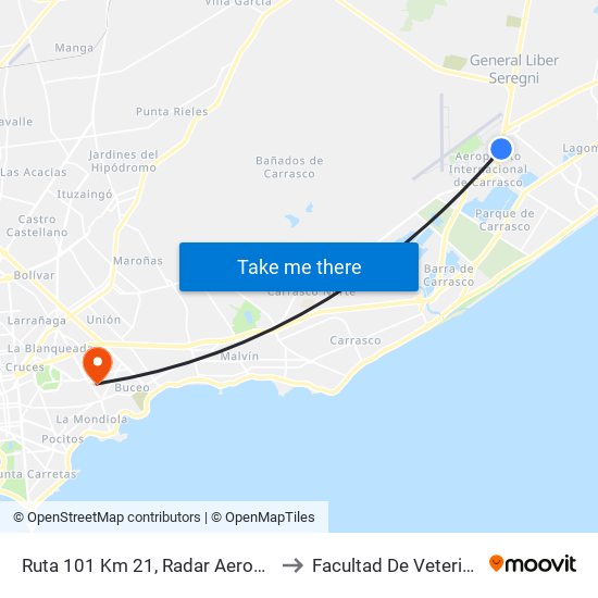 Ruta 101 Km 21, Radar Aeropuerto to Facultad De Veterinaria map