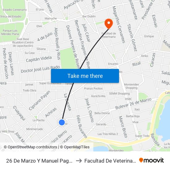 26 De Marzo Y Manuel Pagola to Facultad De Veterinaria map