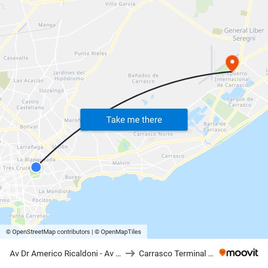 Av Dr Americo Ricaldoni - Av Federico R Vidiella to Carrasco Terminal De Pasajeros map