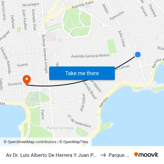 Av  Dr. Luis Alberto De Herrera Y Juan Pablo Laguna to Parque Rodó map