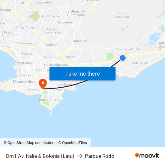 Dm1 Av. Italia & Bolonia (Latu) to Parque Rodó map