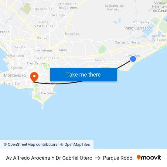 Av Alfredo Arocena Y Dr Gabriel Otero to Parque Rodó map