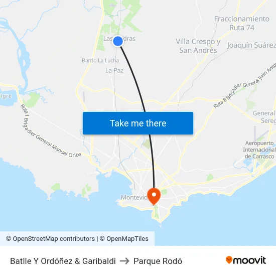 Batlle Y Ordóñez & Garibaldi to Parque Rodó map