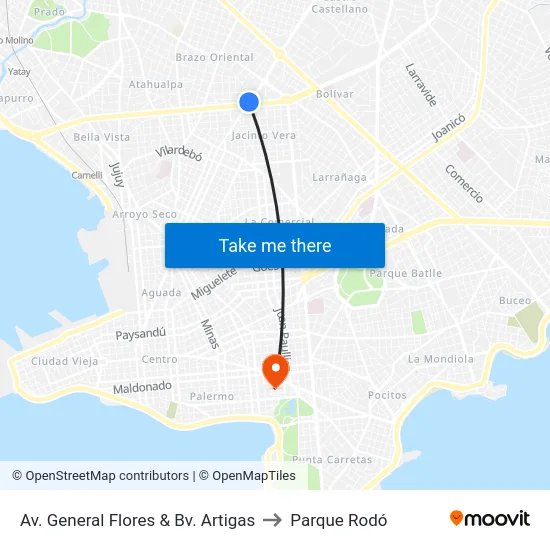 Av. General Flores & Bv. Artigas to Parque Rodó map