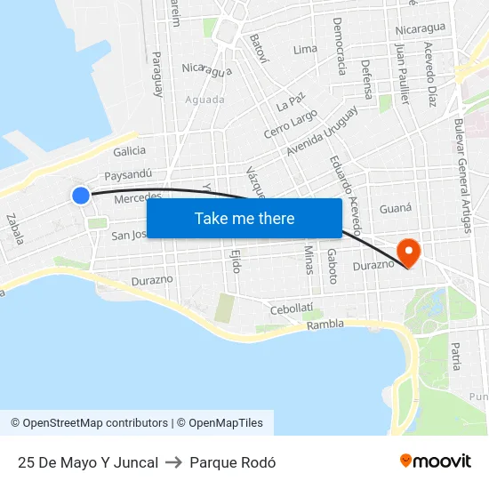 25 De Mayo Y Juncal to Parque Rodó map