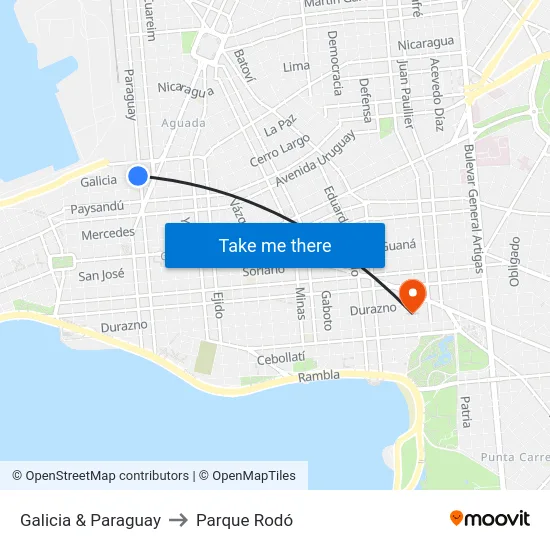 Galicia & Paraguay to Parque Rodó map