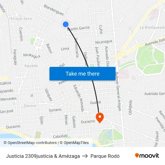Justicia 2309justicia & Amézaga to Parque Rodó map