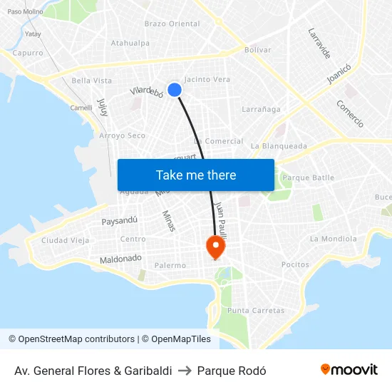 Av. General Flores & Garibaldi to Parque Rodó map