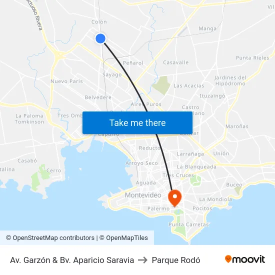 Av. Garzón & Bv. Aparicio Saravia to Parque Rodó map