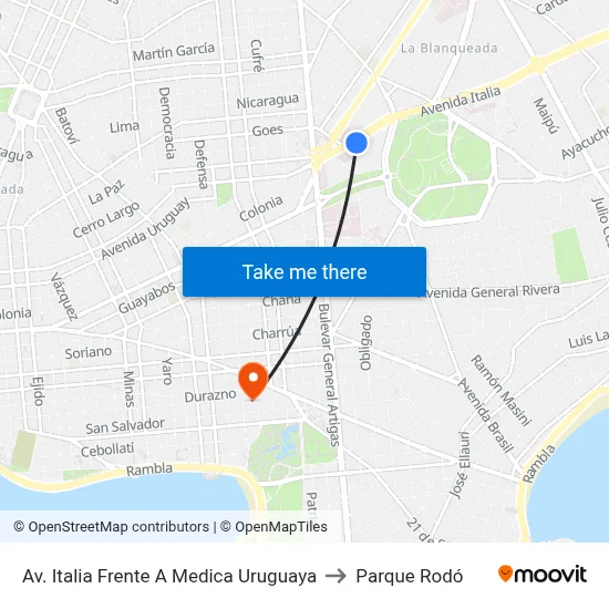 Av. Italia Frente A Medica Uruguaya to Parque Rodó map