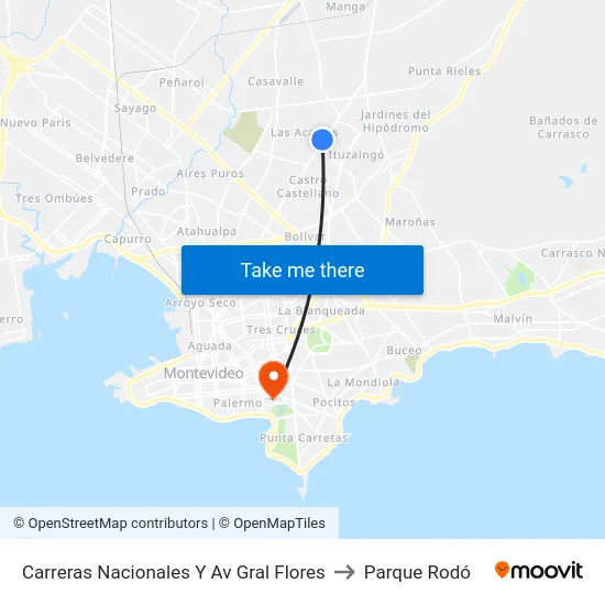 Carreras Nacionales Y Av Gral Flores to Parque Rodó map
