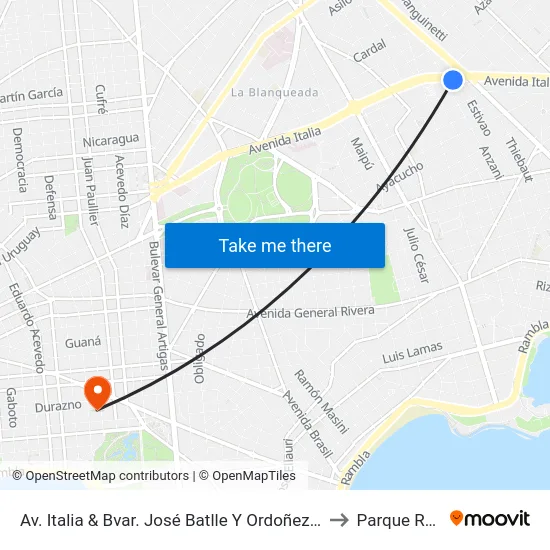Av. Italia & Bvar. José Batlle Y Ordoñez (S) (U) to Parque Rodó map