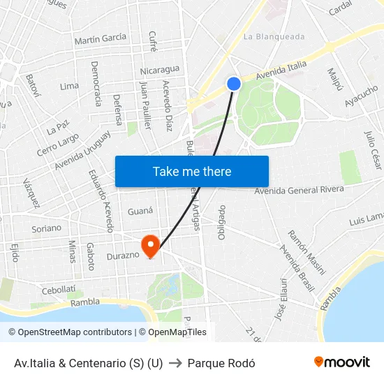 Av.Italia & Centenario (S) (U) to Parque Rodó map