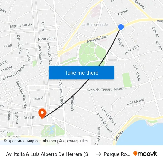 Av. Italia & Luis Alberto De Herrera (S) (U) to Parque Rodó map