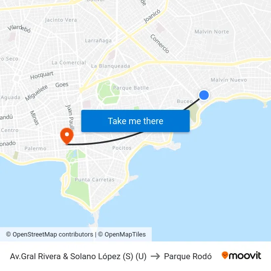 Av.Gral Rivera & Solano López (S) (U) to Parque Rodó map