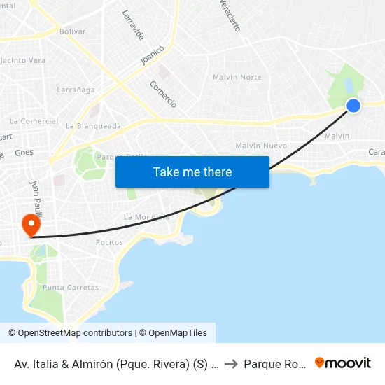 Av. Italia & Almirón (Pque. Rivera) (S) (U) to Parque Rodó map
