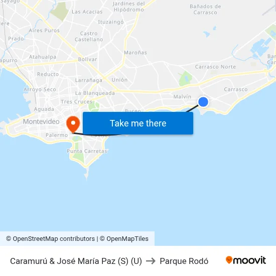 Caramurú & José María Paz (S) (U) to Parque Rodó map