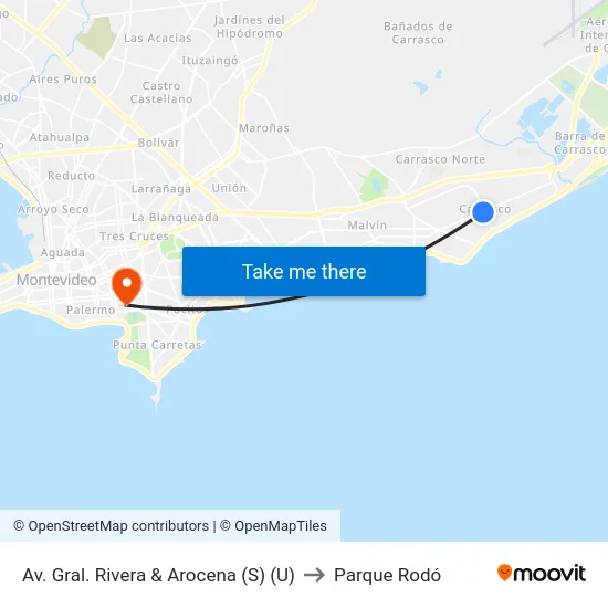 Av. Gral. Rivera & Arocena (S) (U) to Parque Rodó map