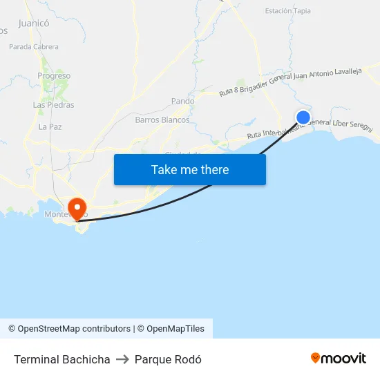 Terminal Bachicha to Parque Rodó map