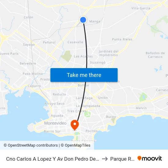 Cno Carlos A Lopez Y Av Don Pedro De Mendoza to Parque Rodó map