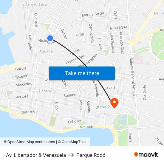 Av. Libertador & Venezuela to Parque Rodó map