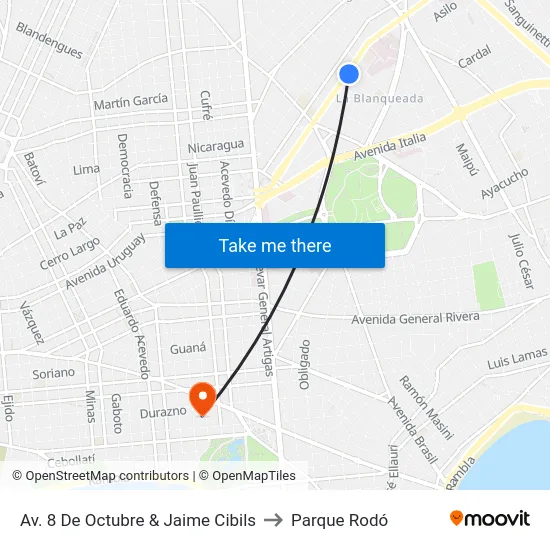 Av. 8 De Octubre & Jaime Cibils to Parque Rodó map