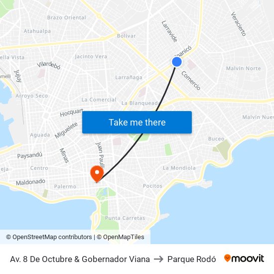 Av. 8 De Octubre & Gobernador Viana to Parque Rodó map