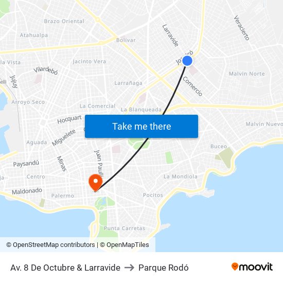 Av. 8 De Octubre & Larravide to Parque Rodó map