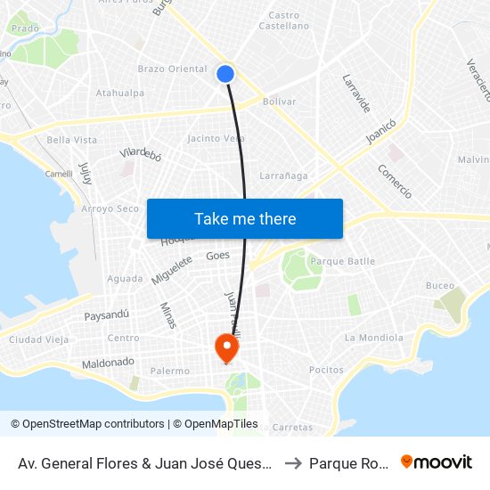 Av. General Flores & Juan José Quesada to Parque Rodó map