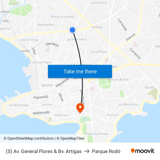 (S) Av. General Flores & Bv. Artigas to Parque Rodó map