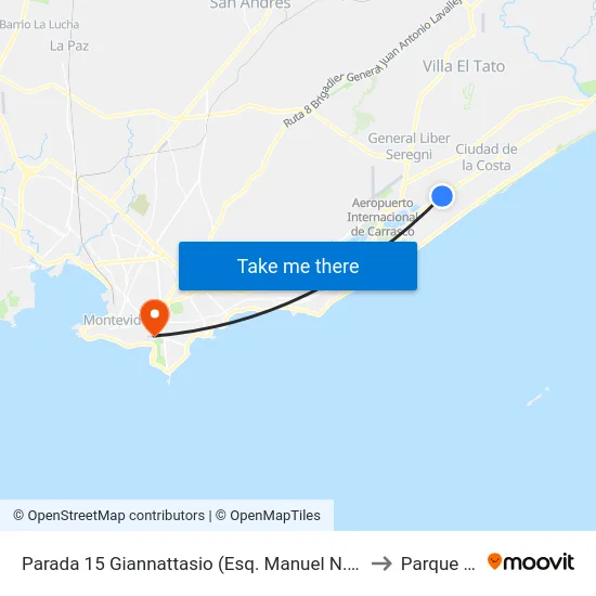 Parada 15 Giannattasio (Esq. Manuel N. Varela Cáceres) to Parque Rodó map