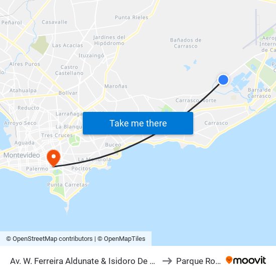 Av. W. Ferreira Aldunate & Isidoro De María to Parque Rodó map