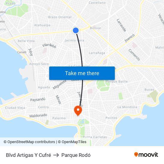 Blvd Artigas Y Cufré to Parque Rodó map