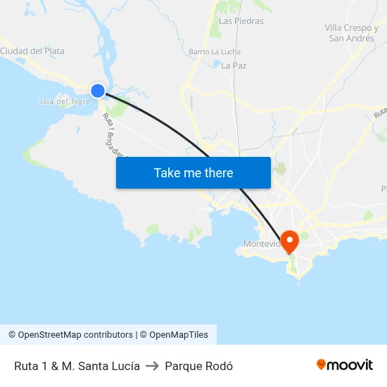 Ruta 1 & M. Santa Lucía to Parque Rodó map
