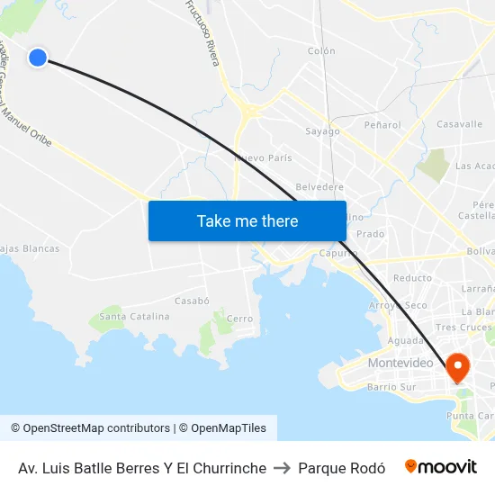 Av. Luis Batlle Berres Y El Churrinche to Parque Rodó map