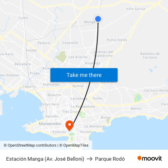 Estación Manga (Av. José Belloni) to Parque Rodó map