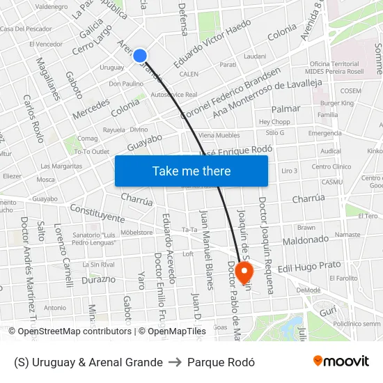 (S) Uruguay & Arenal Grande to Parque Rodó map