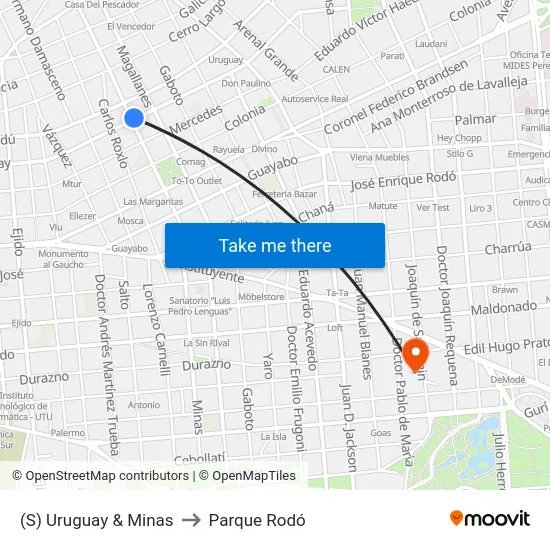 (S) Uruguay & Minas to Parque Rodó map