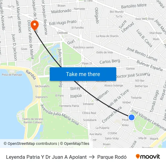 Leyenda Patria Y Dr Juan A Apolant to Parque Rodó map