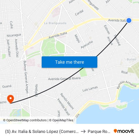 (S) Av. Italia & Solano López (Comercio) to Parque Rodó map