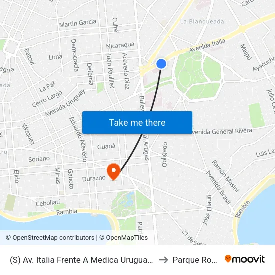 (S) Av. Italia Frente A Medica Uruguaya to Parque Rodó map