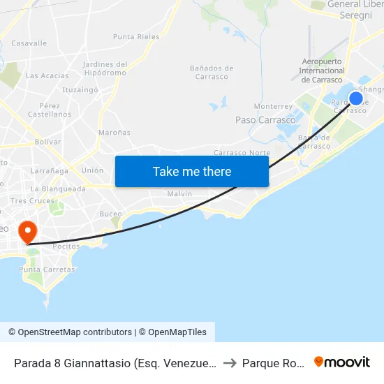 Parada 8 Giannattasio (Esq. Venezuela) to Parque Rodó map