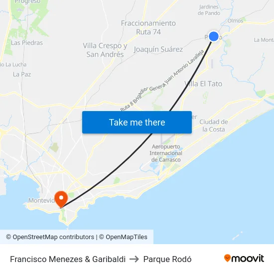 Francisco Menezes & Garibaldi to Parque Rodó map
