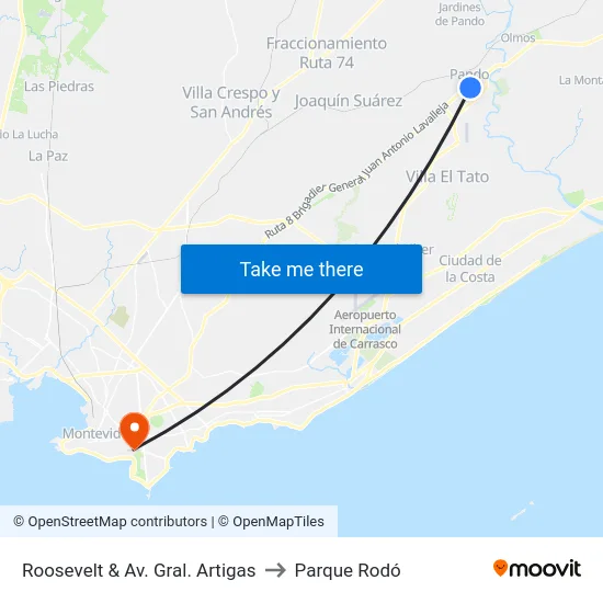 Roosevelt & Av. Gral. Artigas to Parque Rodó map